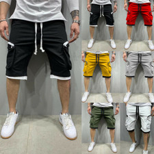 Men Summer Workout Pocket Drawstring Casual Cargo Short Pants Joggers Pants
