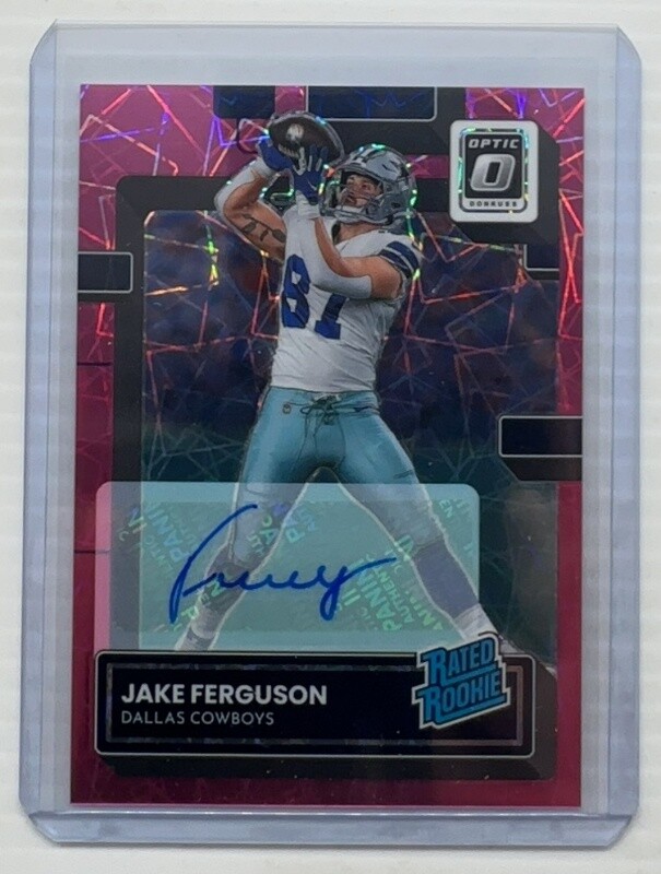 2022 Donruss Optic Jake Ferguson Pink Velocity Prizm Rookie Auto RC #/50 Cowboys