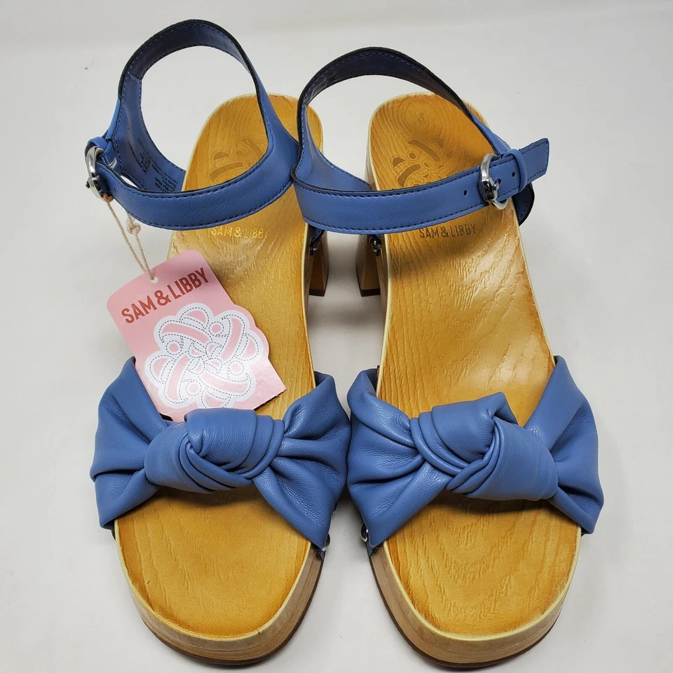 Sandalia Sam & Libby Mujer Cassia Madera Azul Denso Correa al Tobillo Tachonada Talla 8 Nueva Foto 2 de 4