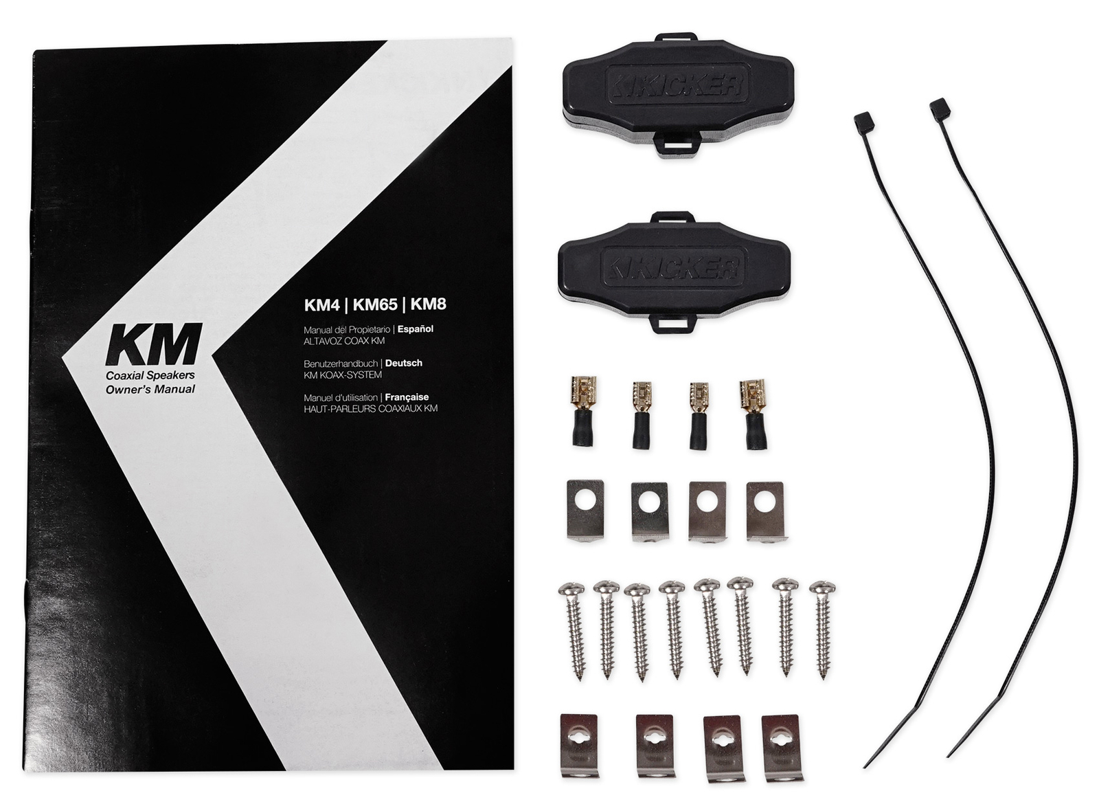 Пара морских коаксиальных динамиков Kicker 45KM42 из 4-х коаксиальных динамиков с угольно-белой решеткой