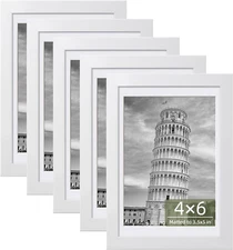 Happyhapi 4X6 Picture Frame Set of 5, White Photo Frames Display Photo 3.5X5 wit