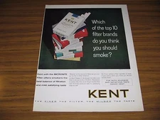 1963 Print Ad Kent Filter Cigarettes with Micronite Filters Top 10 Brands