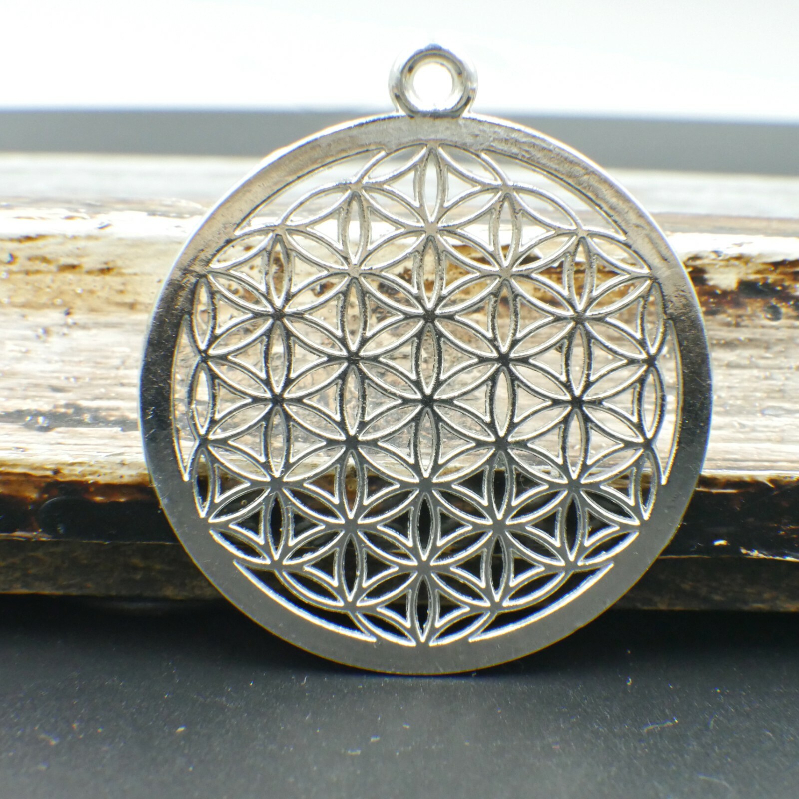 NELLYS 2 Anhänger Blume des Lebens silber Metall rund Schmuck DIY #138
