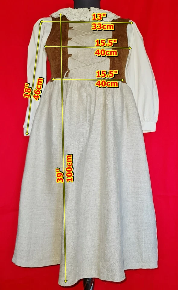 VINTAGE OKTOBERFEST DIRNDL TYROL BROWN GRAY LINEN BLEND GIRLS SET DRESS US10/140 - Image 2 of 4