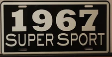 1967 67 SUPER SPORT Metal License Plate SS Chevy Impala Nova Chevelle El Camino