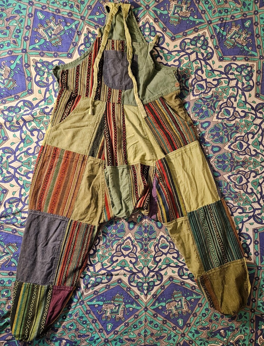 Kathmandu Imports Patchwork Multicolor Hippie Overalls Jumpsuit Boho