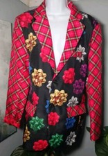 Mens Christmas Vest Suit Jacket Bows Holiday Time Presents Size Med 38-40