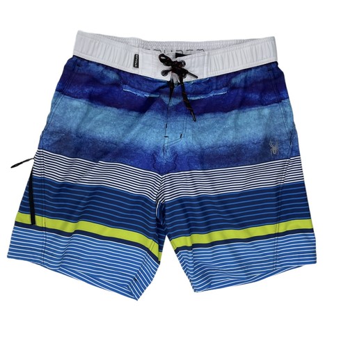 Spyder Board Shorts Lined Swim Trunks Blue White Striped Drawstring Men