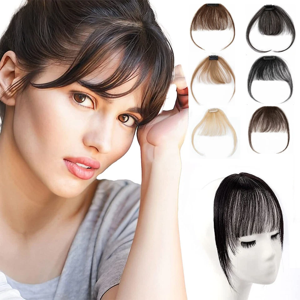 ELAILITE 100% Real Thin Bangs Clip in Front Fringe Remy Human Hair Extensions Fake Topper