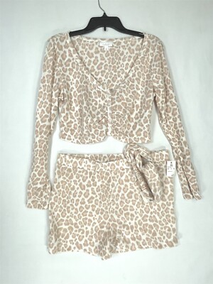 Colsie 3pc Pajama Set Womens X-Large Long-Sleeve Soft Stretch Leopard Print