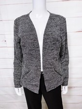 Maurices Womens Open Front Jacket Size L Gray Zipped Pockets Long Sleeve