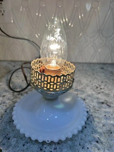 Vintage White Milk Glass Hobnail Lamp Base Boudoir Bedside Table 6"