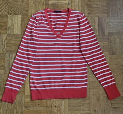 Tommy Hilfiger Strickpullover Orange/WeißGestreift - Gr.S