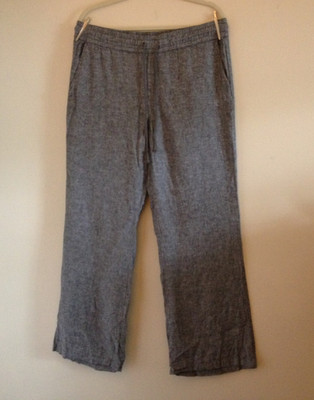 L Soho New York & Co Street Chambray Linen Blend Drawstring Loose Leg Pants Gray