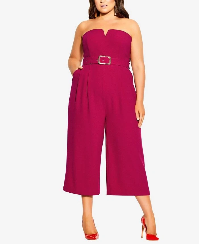CITY CHIC Seduce Hot Pink JUMPSUIT Size M Aus 18 NWT Belt Capri Cocktail Event - image 2 of 4