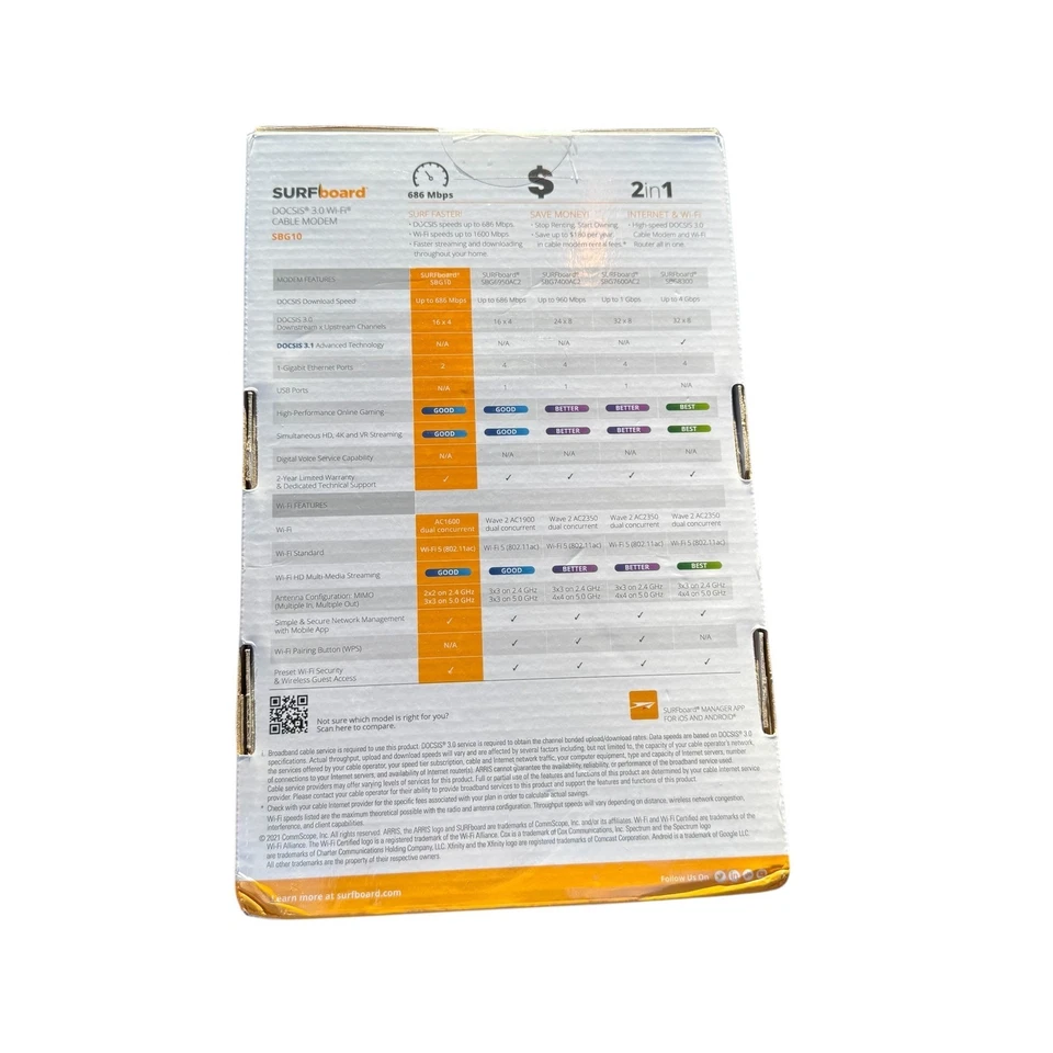 Router módem cable Wi-Fi Arris SURFboard SBG10 DOCSIS 3.0 AC1600 COX Xfinity Foto 4 de 4