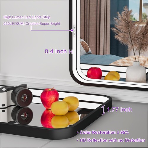 20x28" Black LED Bathroom Mirror Dimmable Lighted Vanity Anti-Fog Wall Mount - Picture 7 of 9