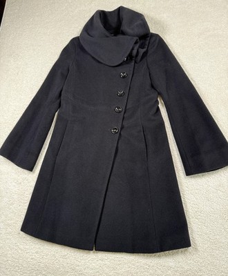 MAX&Co. Coat Womens 2 Black Wool Angora Shawl Collar Single Breasted Overcoat