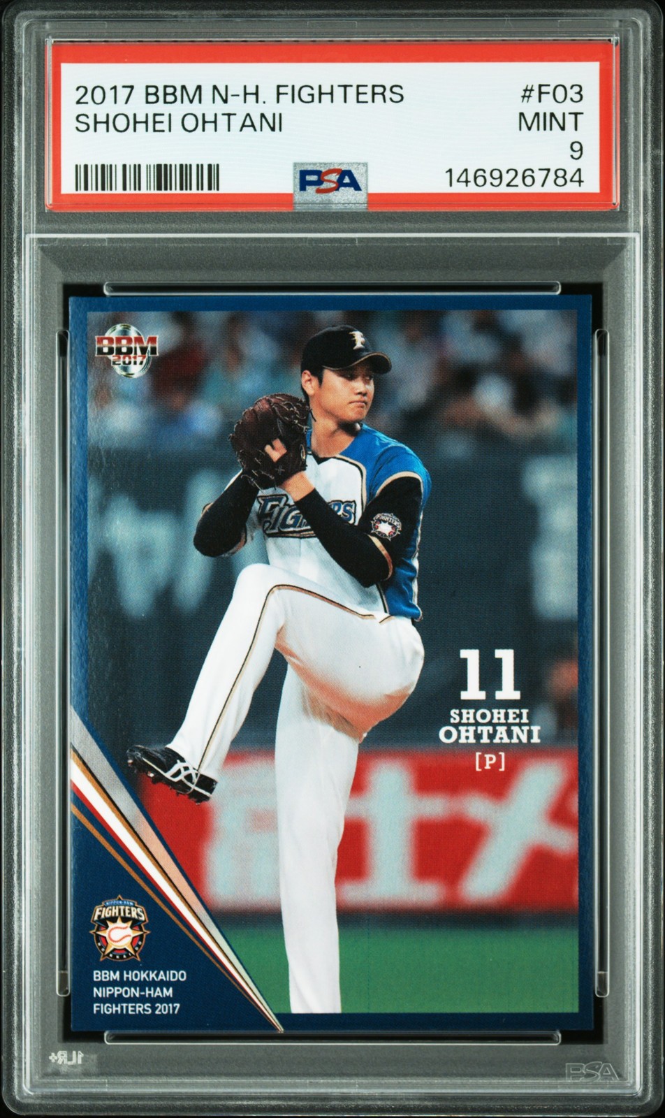 2017 BBM HOKKAIDO NIPPON HAM FIGHTERS #F03 SHOHEI OHTANI PSA 9