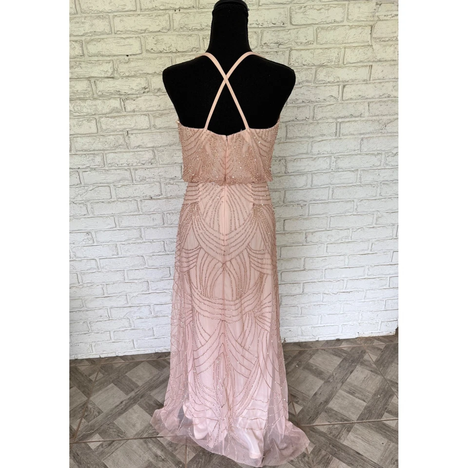 Adrianna Papell Blush Pink Beaded Halter Maxi Dress Formal Gown Size 0 - Image 4 of 4