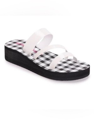 Betsey Johnson Gingham Platform Sandals White Black Slides L 9 10
