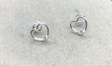 Sterling Silver 925 Clear Cz Stone Heart Stud Earrings Y1728