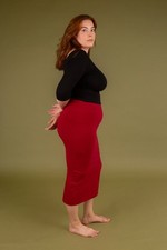 Manners London Womens Burgundy Cotton/Elastane Midi Split Skirt