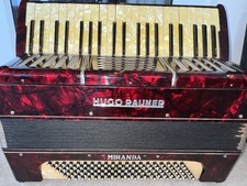 Vintage Rauner Piano Accordion & Case Large Decorative Red Working Acordian
