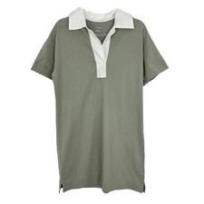 EVERLANE Organic Cotton Short Sleeve Polo T-Shirt Mini Dress S Fog Green NEW B89
