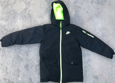 Vintage Nike 550 Goose Down Jacket Youth L Black Zip Hoodie Puffer Neon Yellow