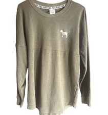 Victoria's Secret PINK Olive Green Long Sleeve Crewneck Pullover Sweatshirt Size