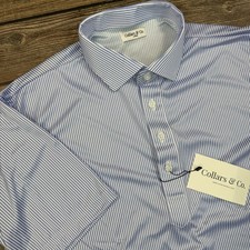 Collars  Co Mens Dress Collar Polo Size Large Blue White Stripe Performance NEW