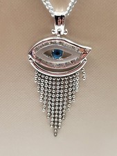 Evil Blue Eye Protection Crystal Tassle Silver Tone Good Luck Necklace Unisex