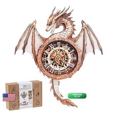 Rnfinewow 3D Dragon Clock Puzzle Kit with Pendulum Wooden