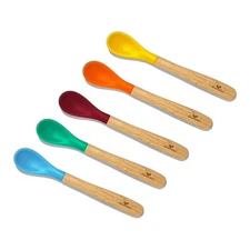 Bamboo & Silicone Infant Training Spoons, BPA Free - Soft Tip, Easy on Gums, ...