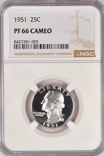 1951 Washington Quarter Proof NGC PF 66 CAMEO PR 66 CAM Frosty Silver Coin 25C