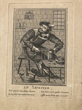 Incisione Ritratto XVIII pelle Calzolaio Vecchio Mestiere Scarpe Rilievo Firmata