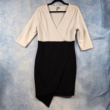 ASOS Womens Black White Colorblock Wrap Dress Asymmetrical Hem 3/4 Sleeve US 10