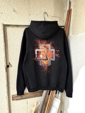 Vintage Y2K Rammstein Flame Fire Logo Metal Band Tour Hoodie Size L Black