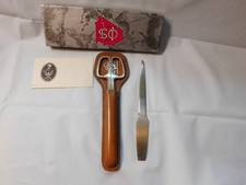 Vintage Library Desk Set Scissors Letter Opener Leather Sheath Case Italy Box