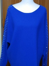 Maglione LIV Milano blu royal con strass giù per le braccia grande nuovo senza etichette