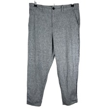 UNIQLO Women's Gray Striped Linen Cotton Blend Relaxed Fit Pants Size M