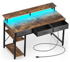 Computer Desk with Power Outlets  LED Light Home Office 47 inch Rustic Brown