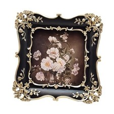 Small Vintage Picture Frame, Antique and Gold Ornate Square Photo 4x4 Black