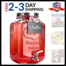 2 Gallon Glass Drink Dispenser For Parties,Beverage Dispenser,Lemonade Dispen...