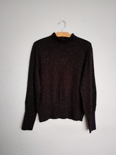 White Stuff Elegant Jumper Metallised Fibre Sparkle size 16 Neck Frill New Brown