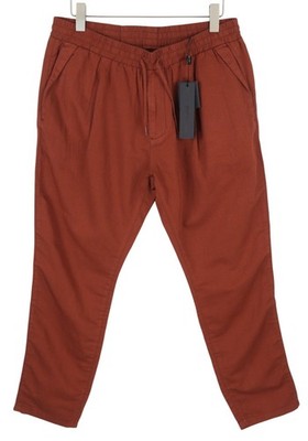 Antony Morato Men's Trousers W36 Rust Brown Canvas Blend Pleated Elastic Band