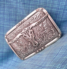 Cowboys Steer Skull Scroll Belt Buckle Rugged Western Grit Vtg Crumrine.GMP835