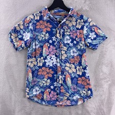 Tommy Bahama Hawaiian Button Up Shirt Boys Size 10/12 Blue Floral Island Style