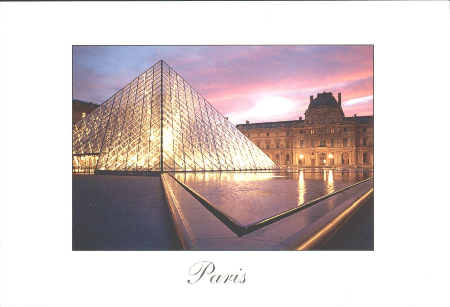 Paris Louvre Pyramid Sunset Postcard I. M. Pei Architecture 2002 GUY Leconte